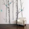 Birch Forest Wall Sticker with Turquoise birds