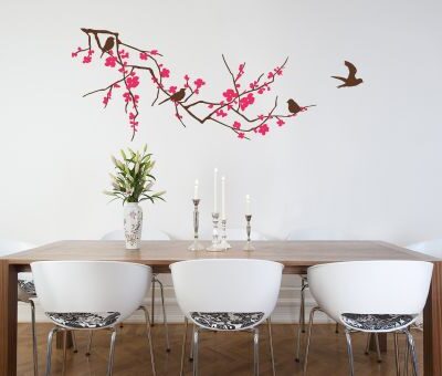 Branch with Blossom Brown and Magenta Wall Sticker