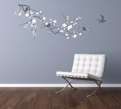 Branch with Blossom Dark Grey and White Wall Sticker