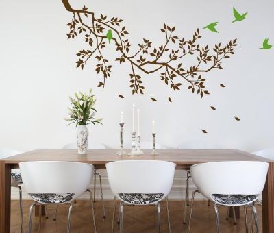 Spring Branches Brown with Lime Green Birds wall sticker