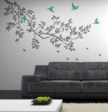 Spring Branches Grey with Turquoise Birds wall sticker