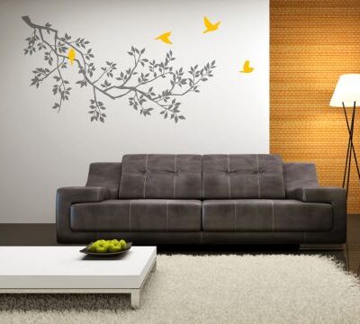 Spring Branches Grey with Sunflower Birds wall sticker