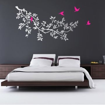 Spring Branches White with Magenta Birds wall sticker