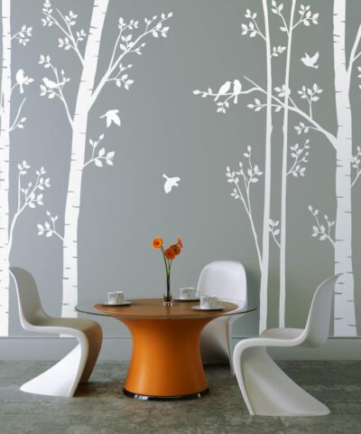 Leafy Trees White with White Birds wall sticker