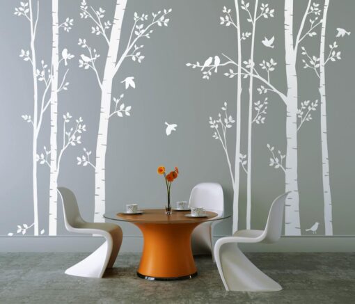 Leafy Trees White with White Birds wall sticker