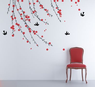 Trailing Blossom Black and Poppy Wall Sticker wall sticker