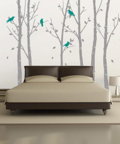 Urban Forest Wall Sticker Grey with Turquoise Birds