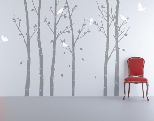 Urban Forest Wall Sticker Grey with White Birds