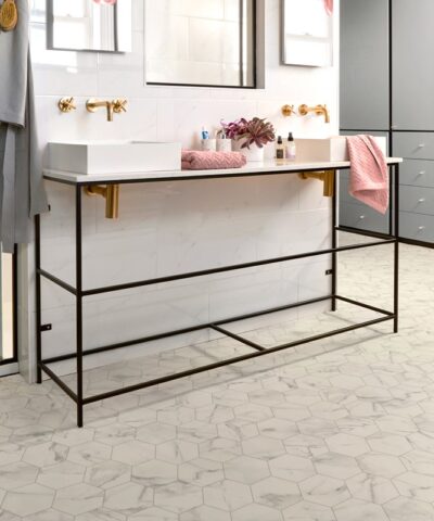 Marble Hex White Sheet Vinyl Flooring