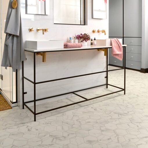 Marble Hex White Sheet Vinyl Flooring
