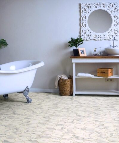 Marble Hex White Sheet Vinyl Flooring