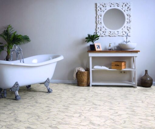 Marble Hex White Sheet Vinyl Flooring