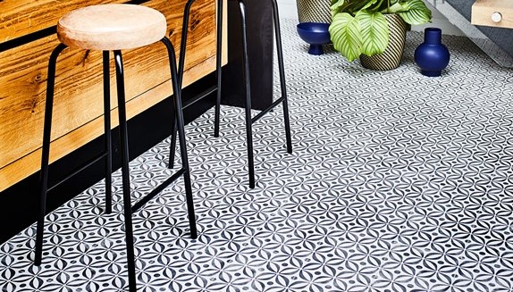 Mid Century Vinyl Flooring in a kitchen