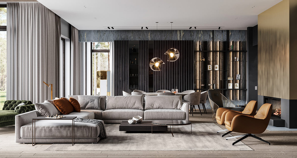 Luxury living room grey hues