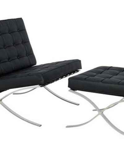 Black Barcelona Chair and Footstool.