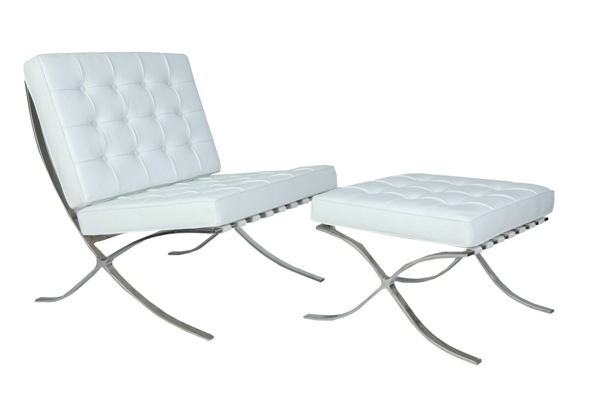 White Barcelona Chair and Footstool.