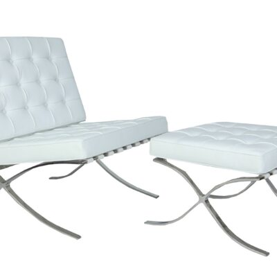 White Barcelona Chair and Footstool.