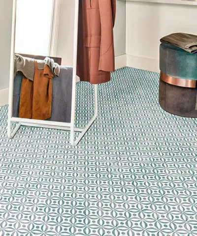 Mid Century Teal Sheet Vinyl Flooring